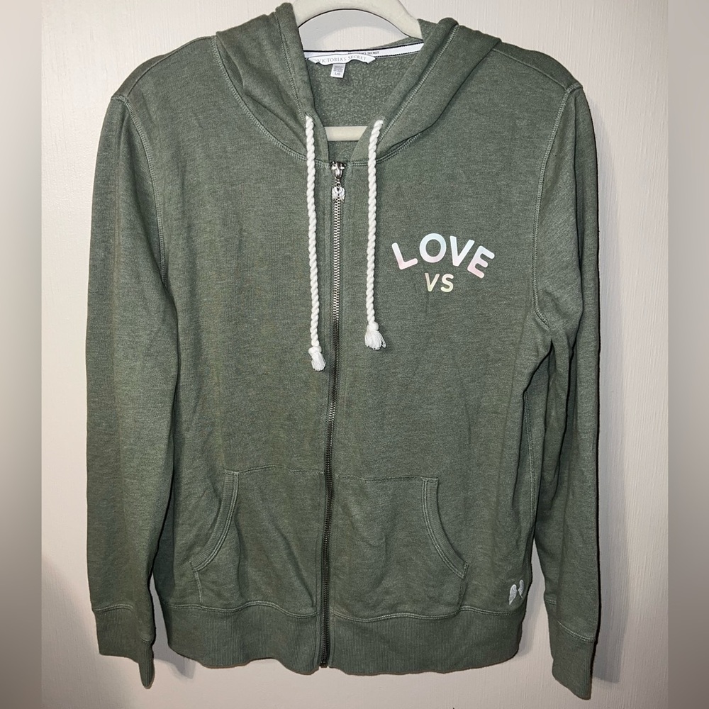Victoria Secret Totally Beachin Jacker EUC Love VS Logo Sage Olive Green Large